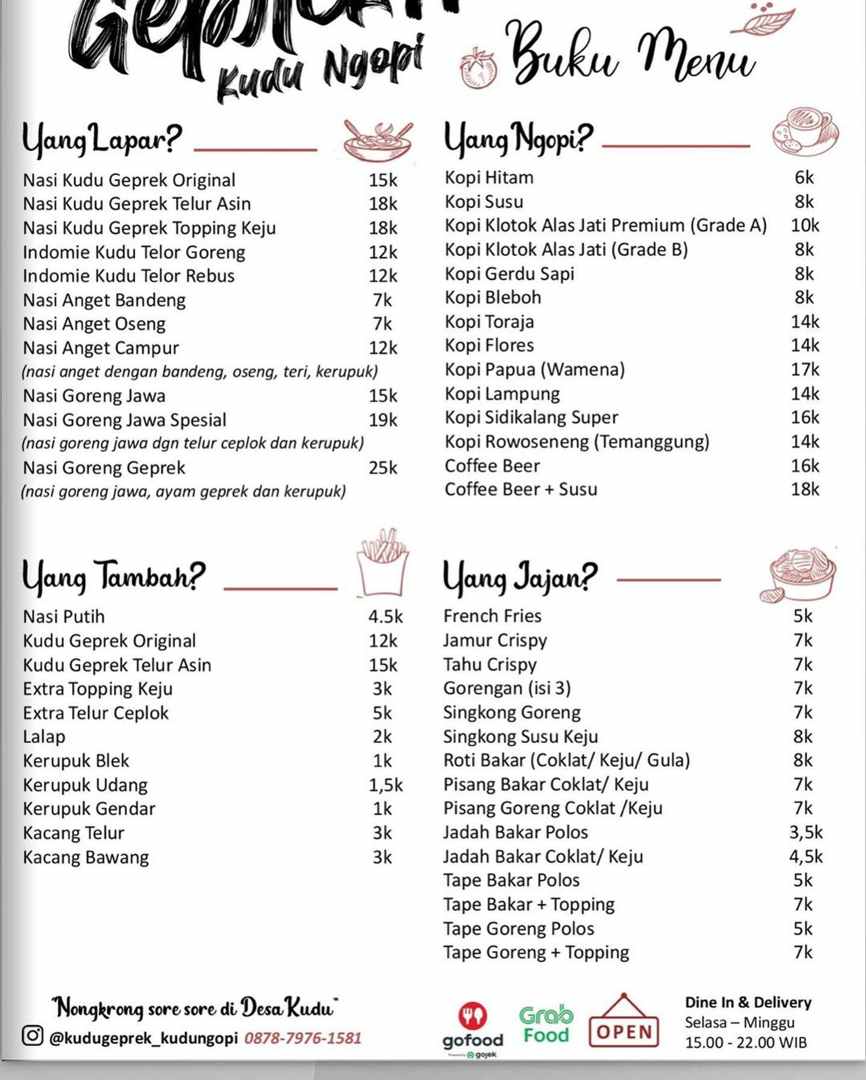 Kudu Geprek Kudu Ngopi Menu