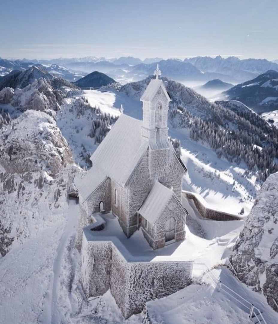 Wendelstein Church is covered in snow.